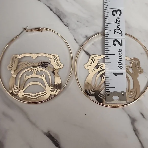 Gold Georgia Bulldog Hoop Earrings 2.25 Inch - Picture 4 of 4